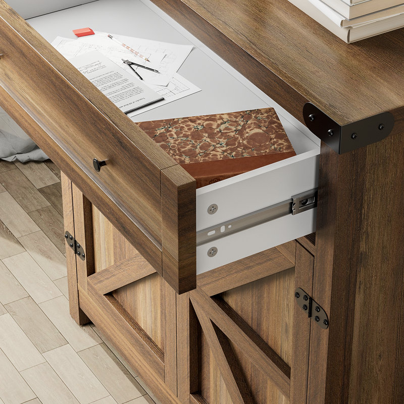 33.46" H Wood 2-Door Accent Cabinet with 1 Drawer, Brown