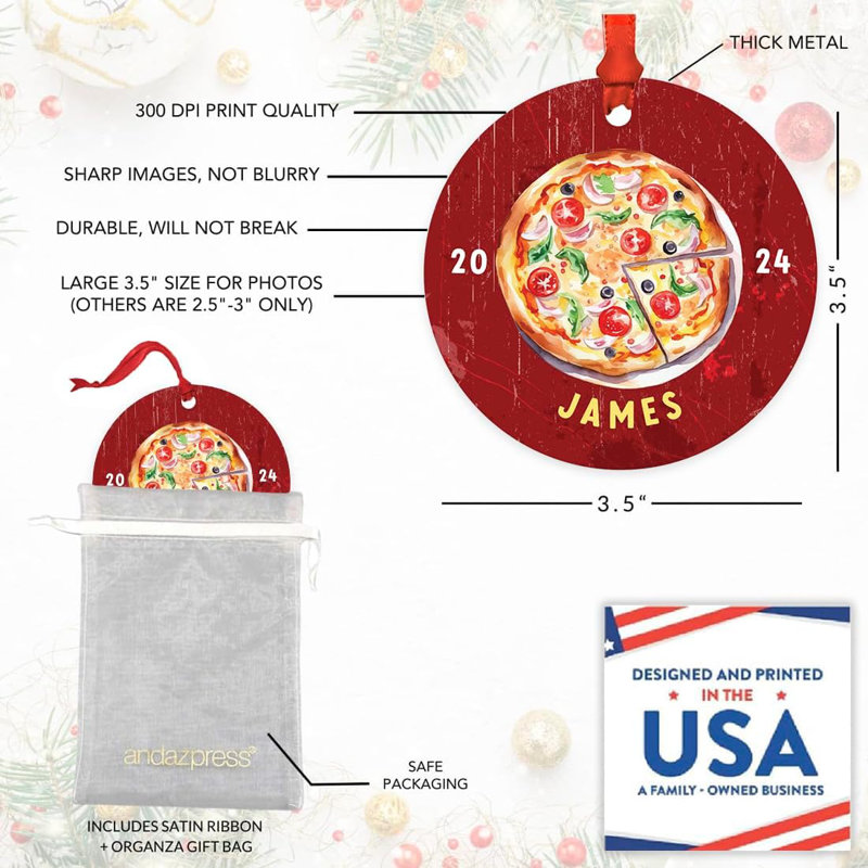 Ornement de Noël personnalisé sur mesure en forme de pizza, décor d'arbre de Noël amusant 20 XX, cadeau pour les amateurs de pizza