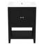Meuble-lavabo moderne noir avec tablette ouverte et lavabo en céramique