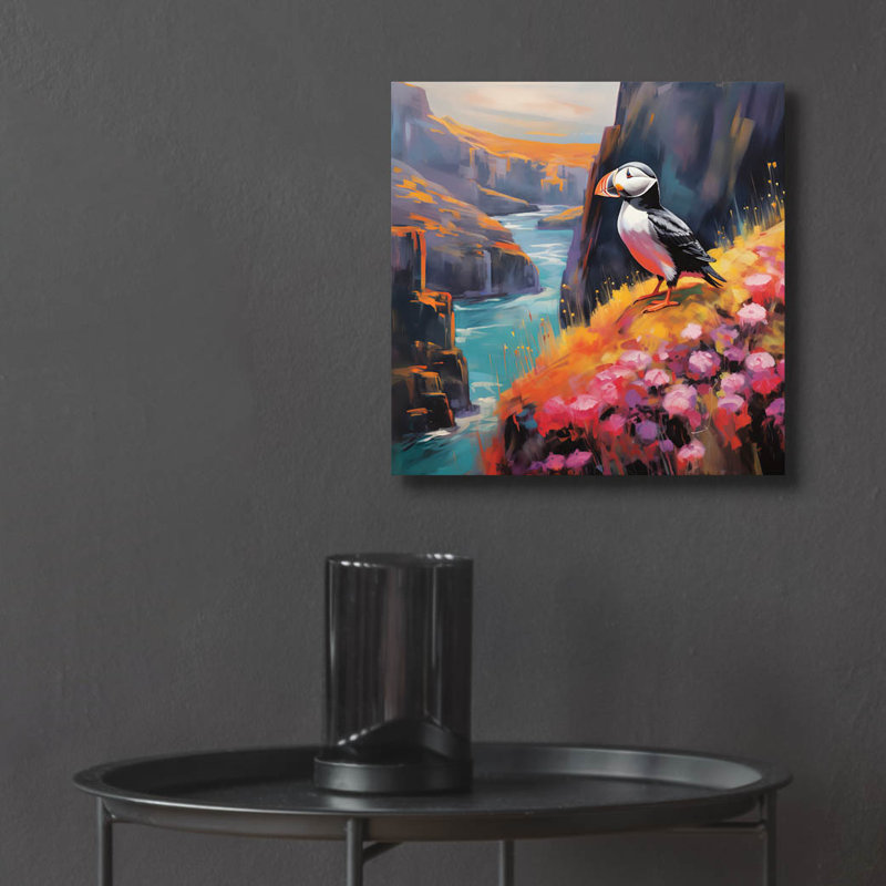 Art mural en verre Puffins 2 'par r3darch0n, H 12 po x l 12 po x P 0,13 po