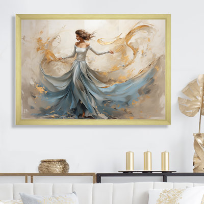 Minimalisme blanc et bleu Dance I - art mural encadré de danse