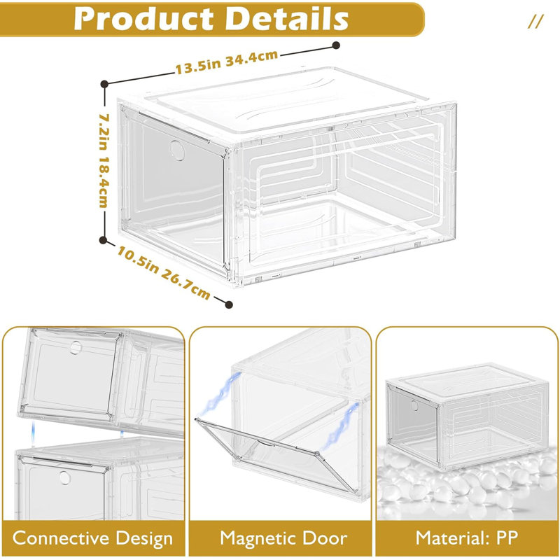 Boîtes de rangement de chaussures empilables avec portes magnétiques - 6 organisateurs en plastique robustes pour placards