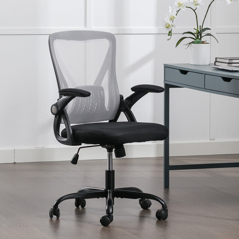 Chaise de travail ergonomique en filet avec accoudoirs rabattables Madyx, Gris