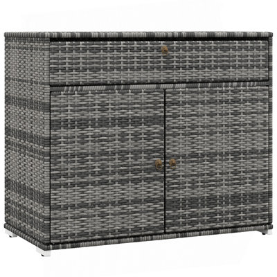 Outdoor Storage Towel Rack & Pool Toy Cabinet, Hot Tub Accessory Storage, Freestanding PE Rattan Wicker Cabinet With Drawer For Indoor, Outdoor Storage Swimming Pool, Spa, Gray