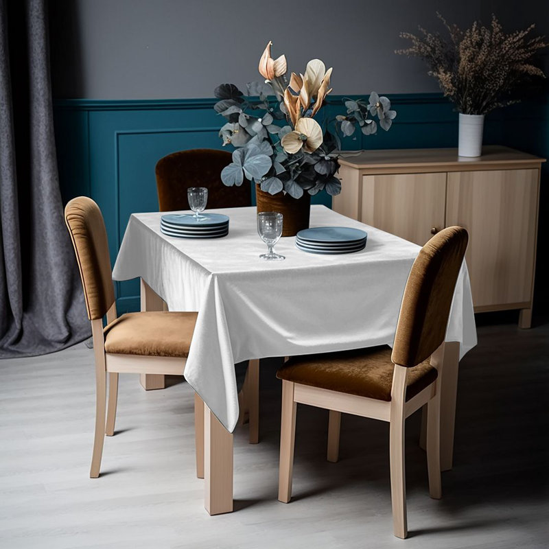Luxury Matte Velvet Tablecloth, 11 White, 150" L x 52" W