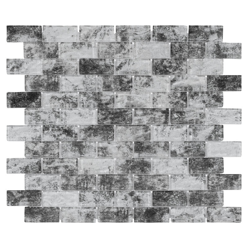 Simeon Baruq bleu 1 po X Carreau de mosaïque murale en verre aspect béton à joint brique 2 po, Noir, noir, noir, noir