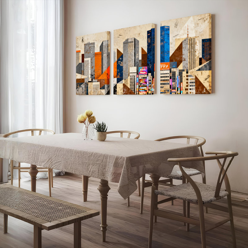 «Abstract Cityscape», art mural moderne, impression urbaine moderne (ensemble de 3), H 36 po x l 72 po