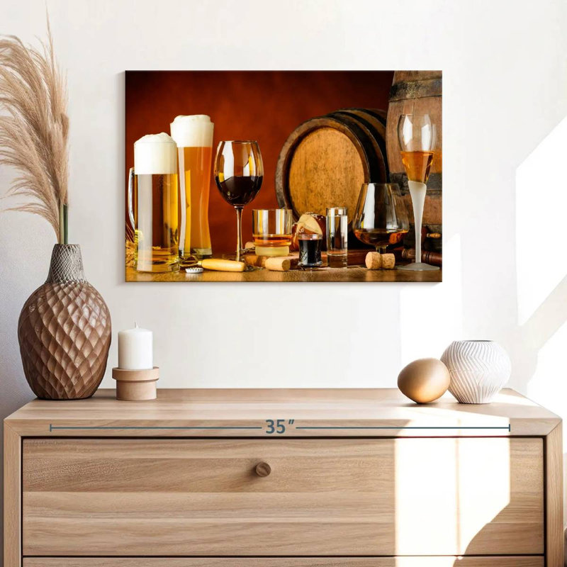 Vin et bière sur une impression sur toile, H 16 po x l 24 po x P 1,25 po