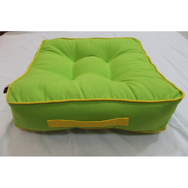 Tom Indoor / Outdoor Grey Square Floor Cushion, Lime Green