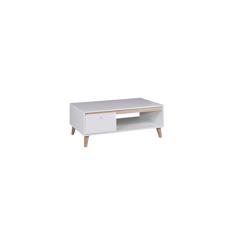 Telia Four Leg Coffee Table with Storage, White Top/Oak Base
