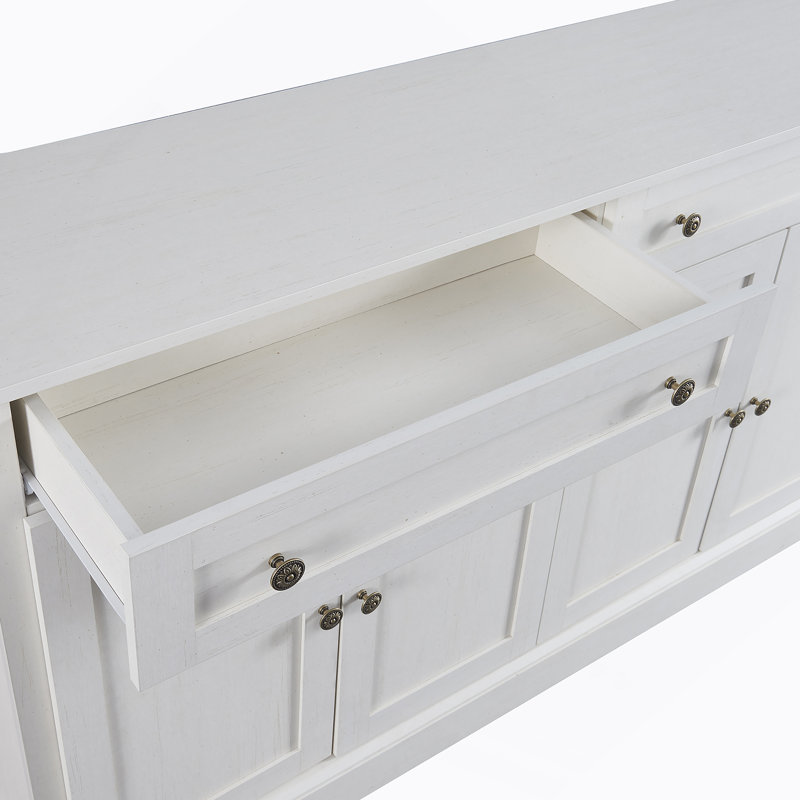 Buffet polyvalent avec grand rangement, tablettes réglables et design élégant pour les maisons modernes, Blanc antique
