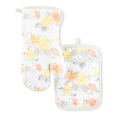 Martha Stewart Amber Floral Oven Mitt & Pot Holder Set 2-Pack