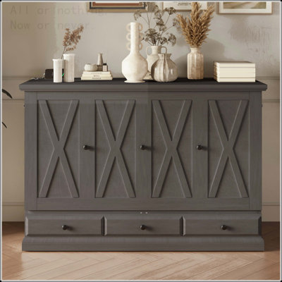 Armoire lit ferme Farmhouse avec station de charge et tiroir de rangement