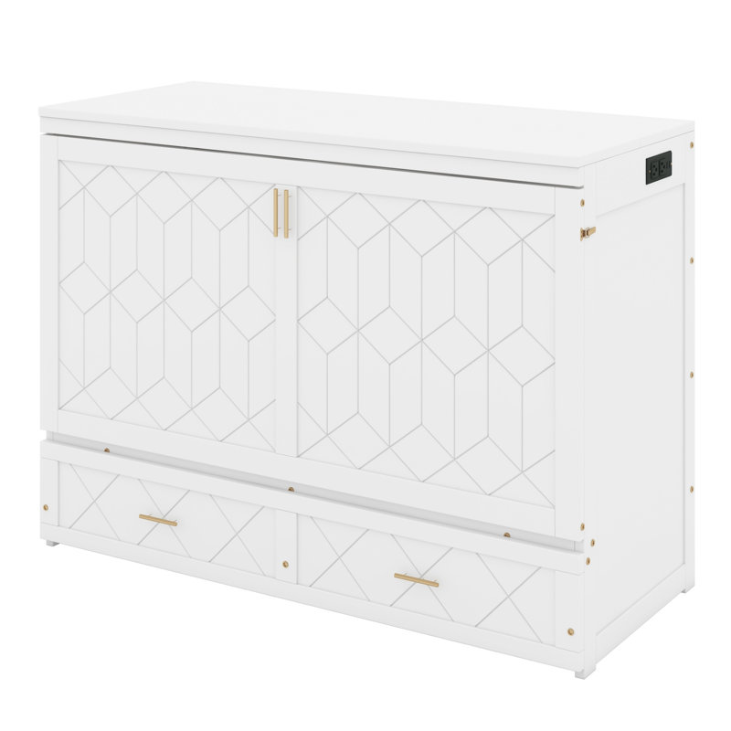 Lit escamotable compact avec tiroir de rangement et prises de courant intégrées et ports USB
