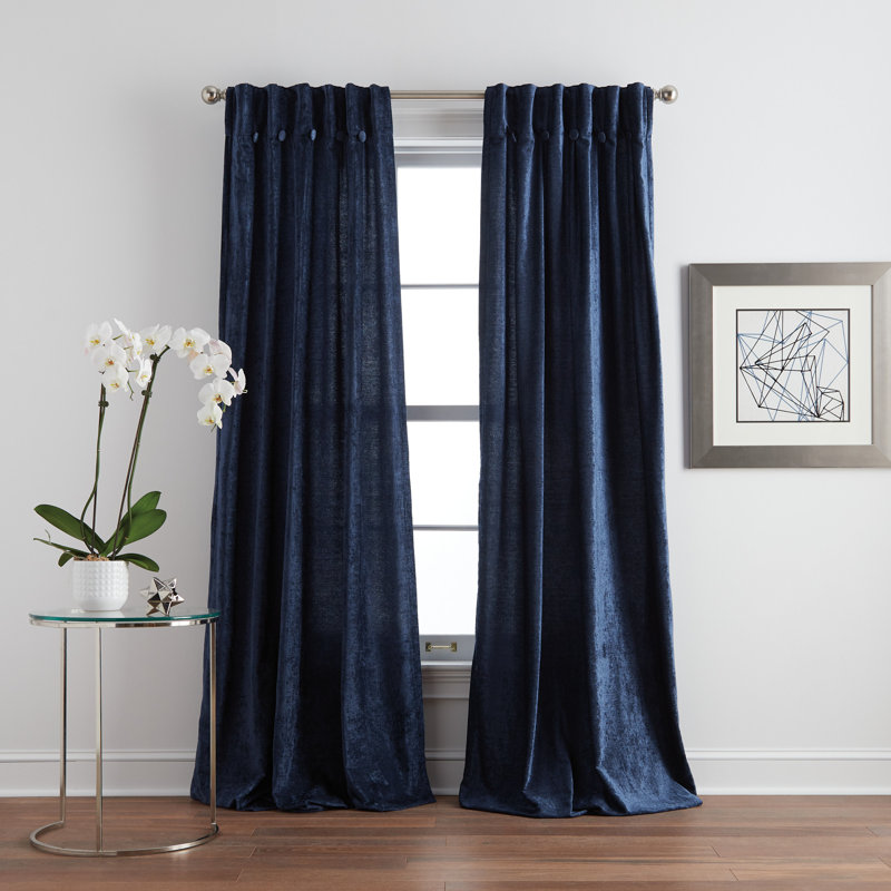 Indigo Polyester Room-Darkening Pleated Curtain Panel Pair