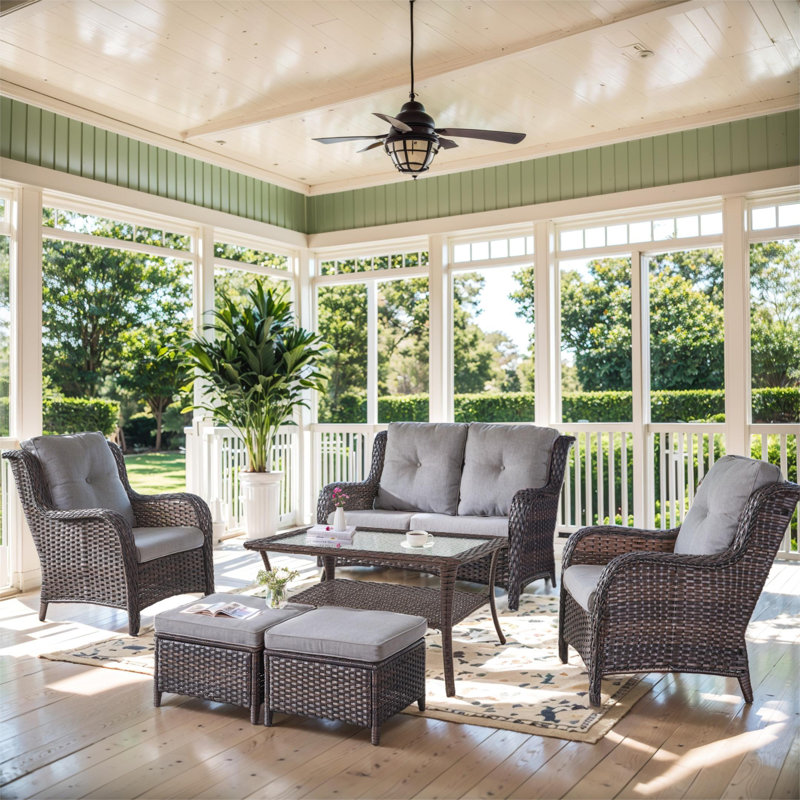Carolina 6-Piece Square Outdoor Conversation Set With Loveseat And Armchair, Gray