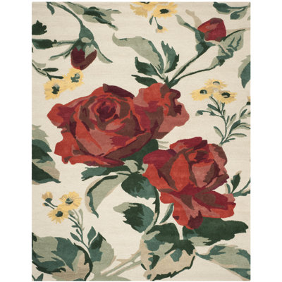 Tapis rose en laine touffeté à motif floral Rose Chintz