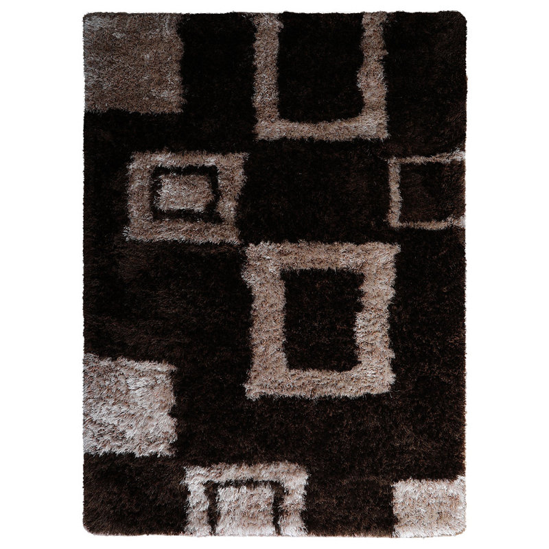 Aluino Hand Tufted Shag Polyester Eco-Friendly Area Rugs - Rectangle, Brown Beige Color, Geometric Modern Design, High Pile Thick Handmade Anti Skid Area Rugs for Living Room, Bed Room