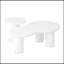 Ensemble de 2 tables basses gigognes faciles à assembler, de couleur crème avec une petite table d'appoint ronde, une table centrale irrégulière avec des pieds épais pour le salon, blanc, 39,3 po x 13,7 po, 15,7 po
