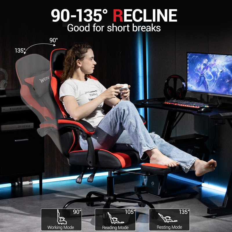 Bosmiller Ergonomic Reclining Gaming Chair with Linkage Armrests & Footrest, High-Back Racing Office Chair, Breathable PU Leather Computer Desk Chair with Lumbar Support, Red