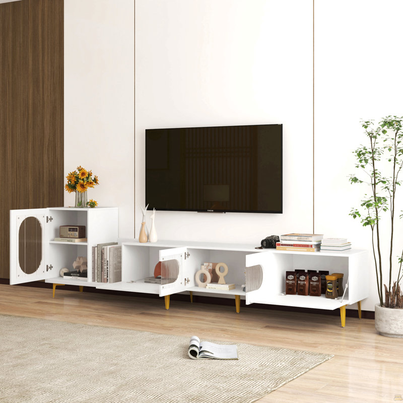 Wood Extendable TV Stand Rectangle Entertainment Center,Media TV Console, White