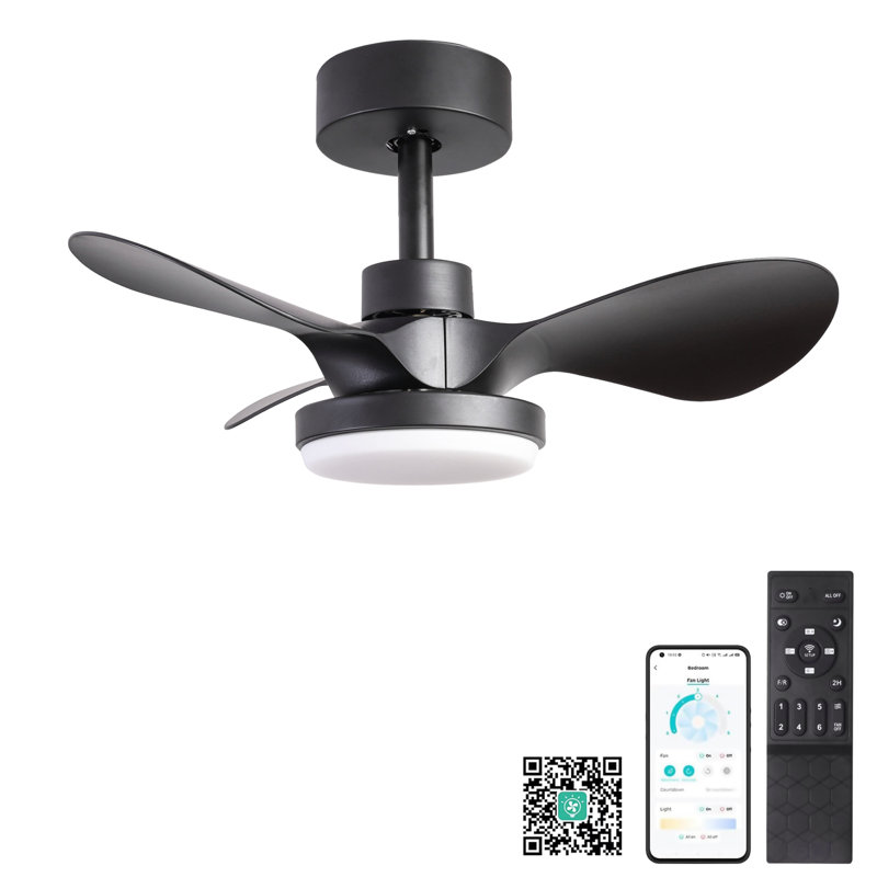 Ventilateur de plafond, petit ventilateur de plafond de 24 po avec télécommande légère, ventilateur de plafond noir moderne à profil bas, moteur CC réversible à 6 vitesses