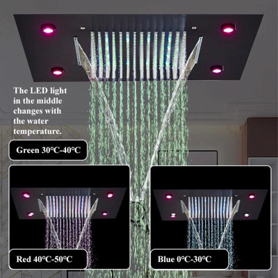Black LED 14X20'' Ceiling Mount Rain Waterfall Shower Head Set Bathroom Shower Faucet