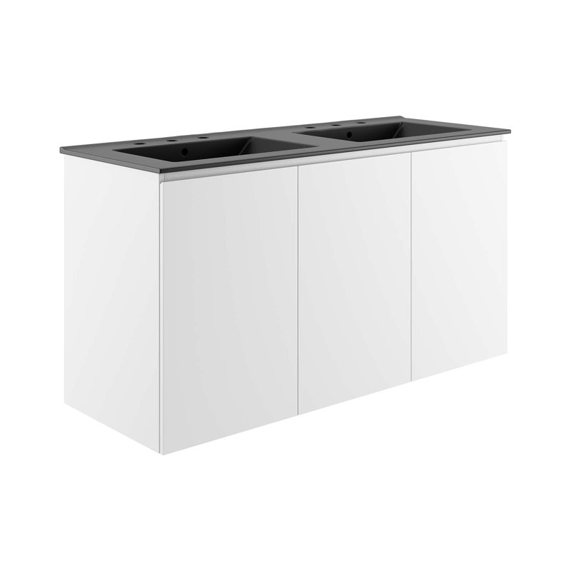 Modway Bryn 48" Wall-Mount Double Sink Bathroom Vanity, Black, White