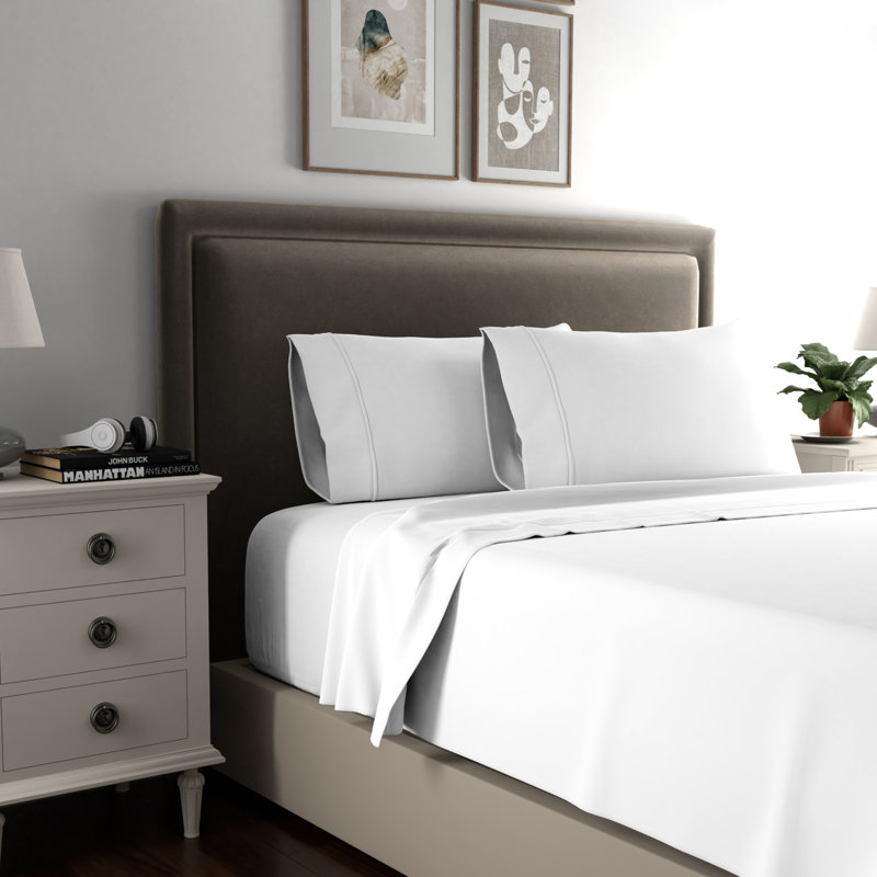Queen White Cotton Blend Sateen Sheet Set