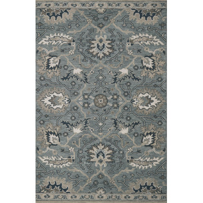 Blair Oriental Hand Hooked Area Rug in Deep Green Blue/Gray/White