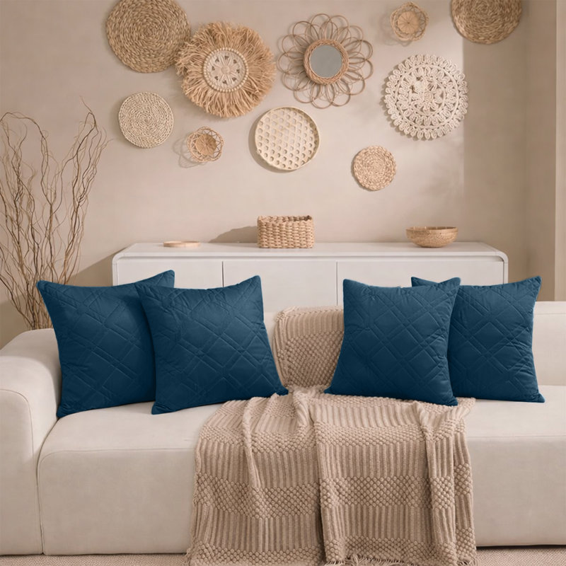 Aspire Homeware Diamond-Pattern Square Velvet Cushion Cover, Navy, Pack of 4