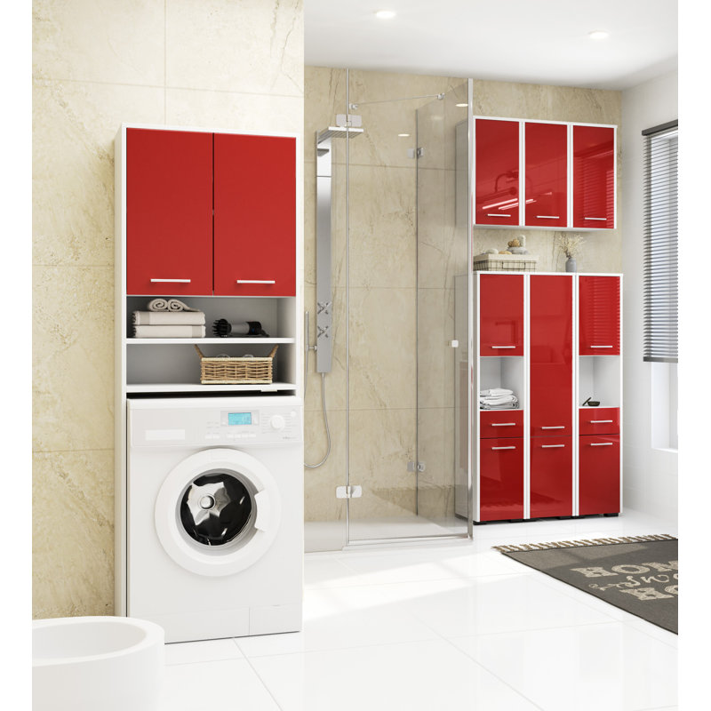 Elfgund Bathroom Cabinet, White/Red Gloss