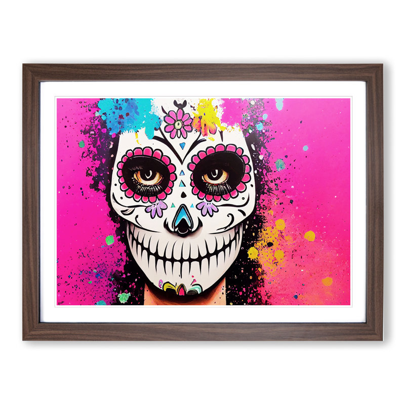 Sugar Skull Woman Vol.1 - Single Picture Frame Print, 34cm H x 46cm W x 2cm D, Walnut Framed