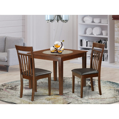 Ensemble de coin repas 3 pièces pour petits espaces comprenant une table carrée et 2 chaises de salle à manger en similicuir, acajou