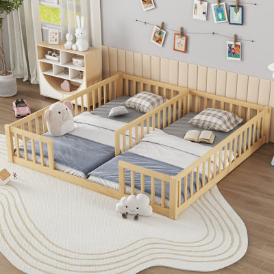 Double Twin Floor Bed With Fence, Guardrails, Montessori Floor Bed Without Door For Girls Boys, No Box Spring Need by Ebern Designs