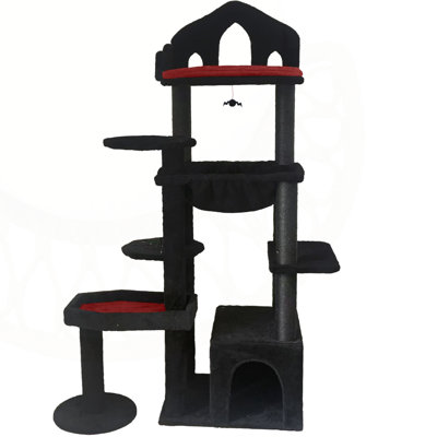 Gothic Cat Tree with Coffin Perch, Hammock, Cave and Scratching Posts for Multi-Cat Households.