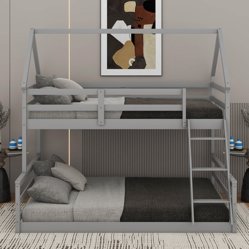 Lit superposé simple au dessus d'une chambre double avec échelle intégrée, Gris