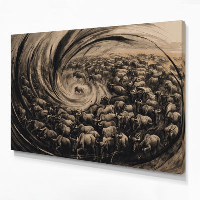 Wildlife Wildebeest Grey Canvas Wall Art