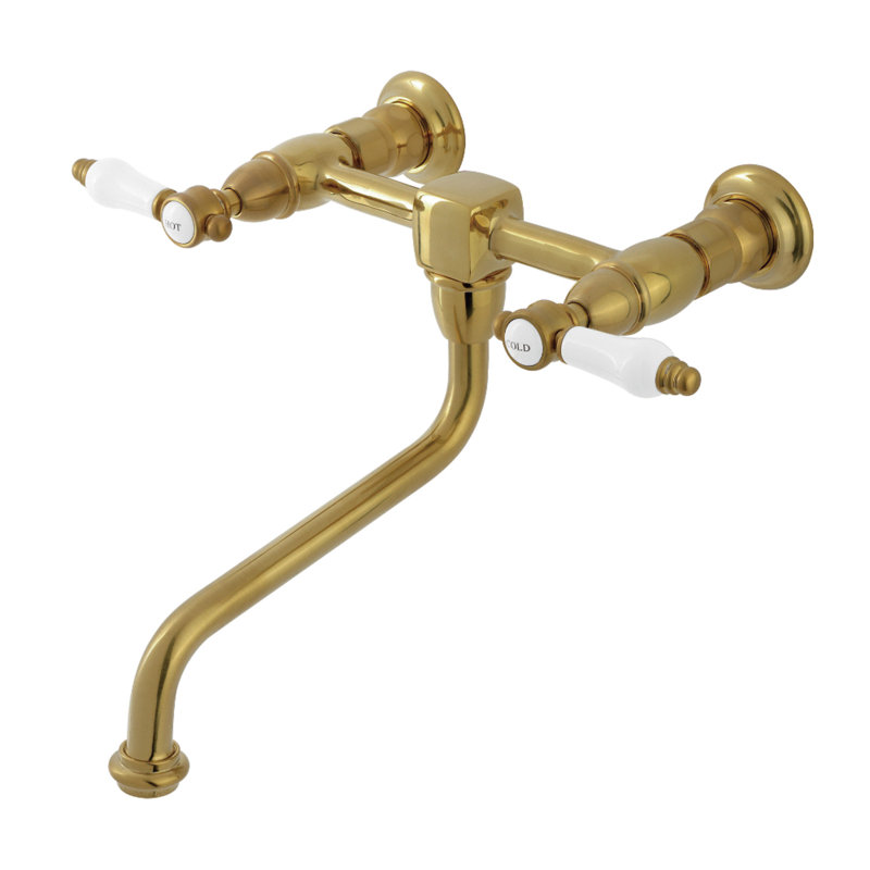 Kingston Brass Bel-Air Two-Handle 2-Hole Wall Mount Bathroom Faucet, Brushed Brass