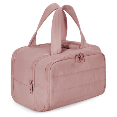 Travel Toiletry Bag, Large Lightweight Cosmetic & Makeup Organizer For Women, Wide Open With Handle For Essentials & Accessories Dark Pink