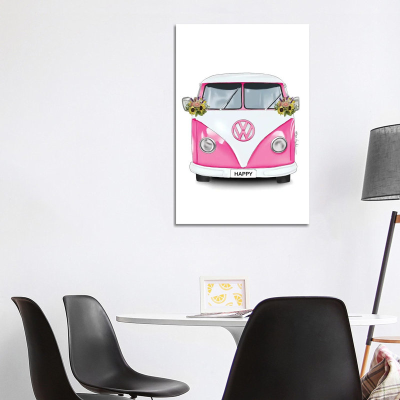 Happy Kombi Pink 1 Piece Wrapped Canvas Painting, 101.6cm H x 66.04cm W x 1.905cm D