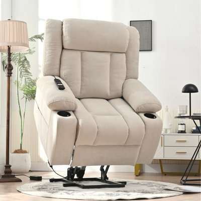 Fauteuil inclinable électrique pour personnes âgées, fauteuils releveurs en tissu pour salon avec repose-pieds allongé, canapé simple classique, siège de cinéma maison avec 2 porte-gobelets, poches latérales, télécommande (gris clair)