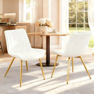 Ensemble de 2 chaises de salle à manger modernes en similicuir, chaises d'appoint rembourrées avec pieds en métal, chaise à dossier confortable pour la cuisine, la salle à manger et le café