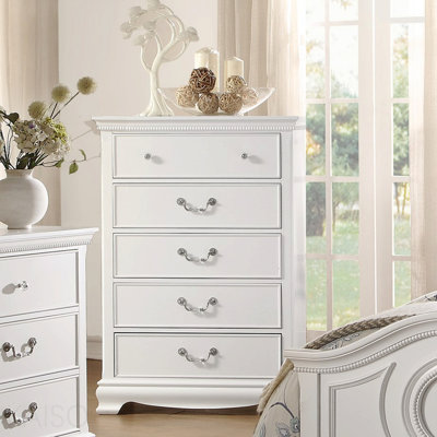 Mobilier de chambre à coucher classique en bois à finition blanche classique 1pc avec 5 tiroirs en queue d'aronde