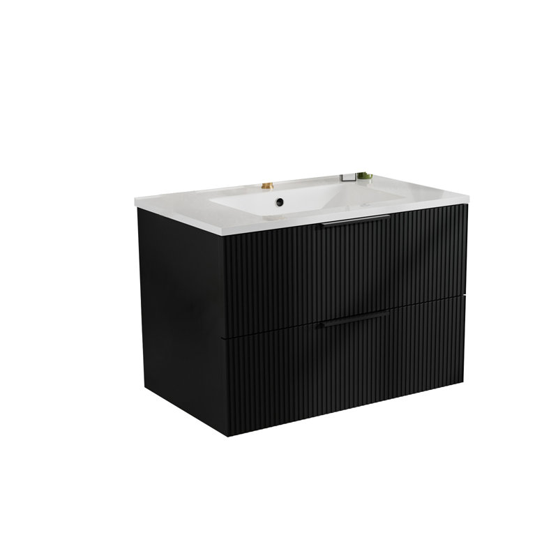 Wall Mounted Single Double Single Vanity Bathroom Vanity With Ceramic Top, Noir
