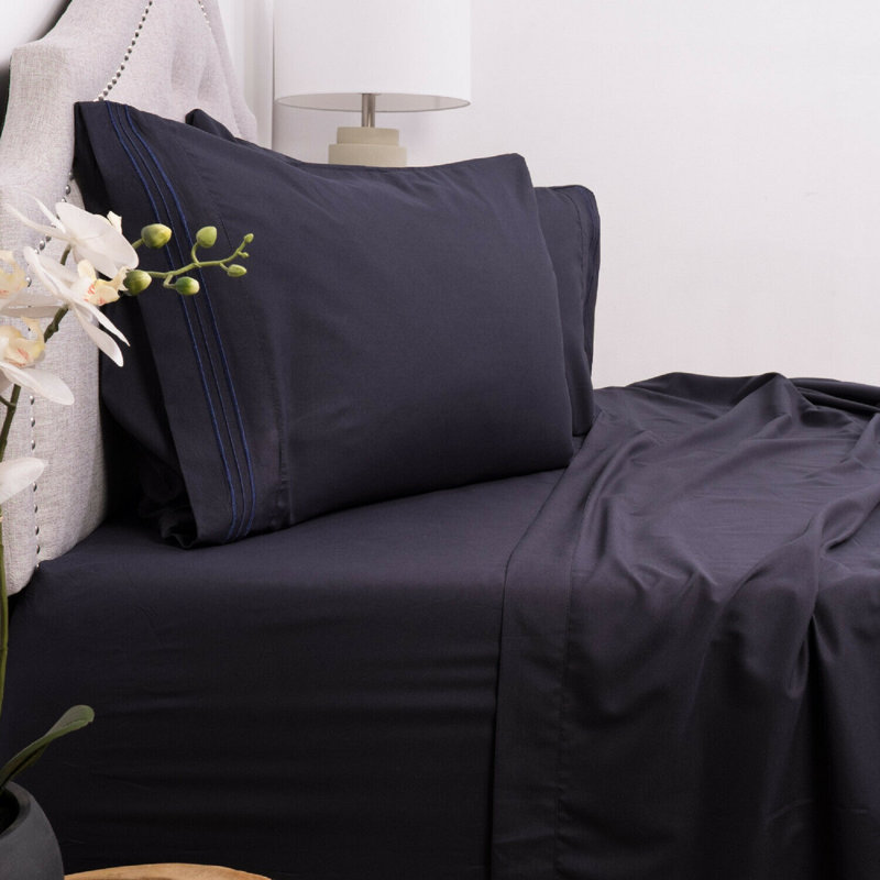 Microfiber Sheet Set, Full Sheet Set + Fitted Sheet + 2 Pillowcases, Navy
