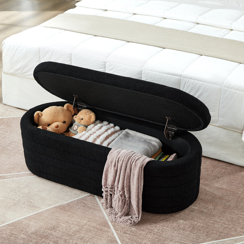 Hazelzet Fabric Upholstered Storage Bench, Black