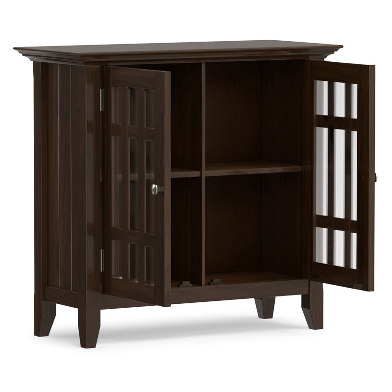 Bedford 32"W Solid Wood Transitional Low Media Cabinet with Glass Doors and Adjustable Shelves, Dark Tobacco Brown