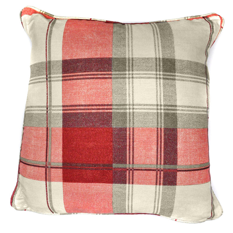 Plaid Square Cushion Cover, Ruby, Polyester