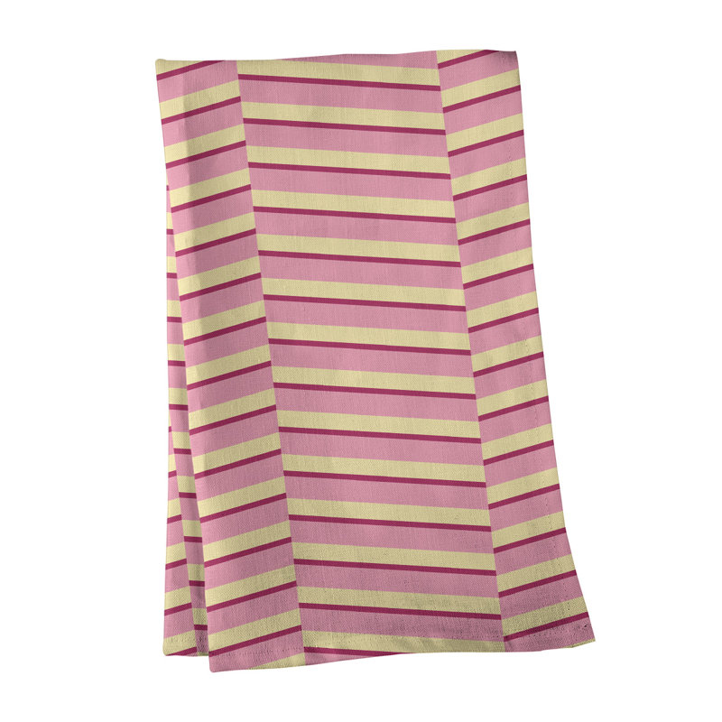 Torchon à rayures fracturées, Rose/jaune, Polyester sergé
